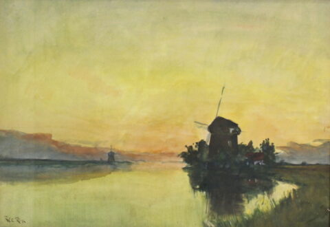 Polder Windmill at Sunset